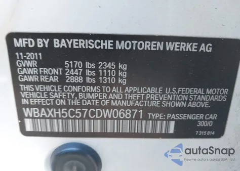 2012 BMW 528I xDrive from USA, damaged, VIN WBAXH5C57CDW06871